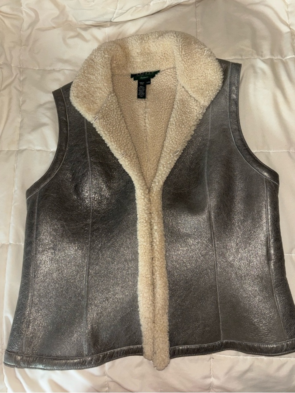 ralph lauren exclusive gray leather vest with cream lining